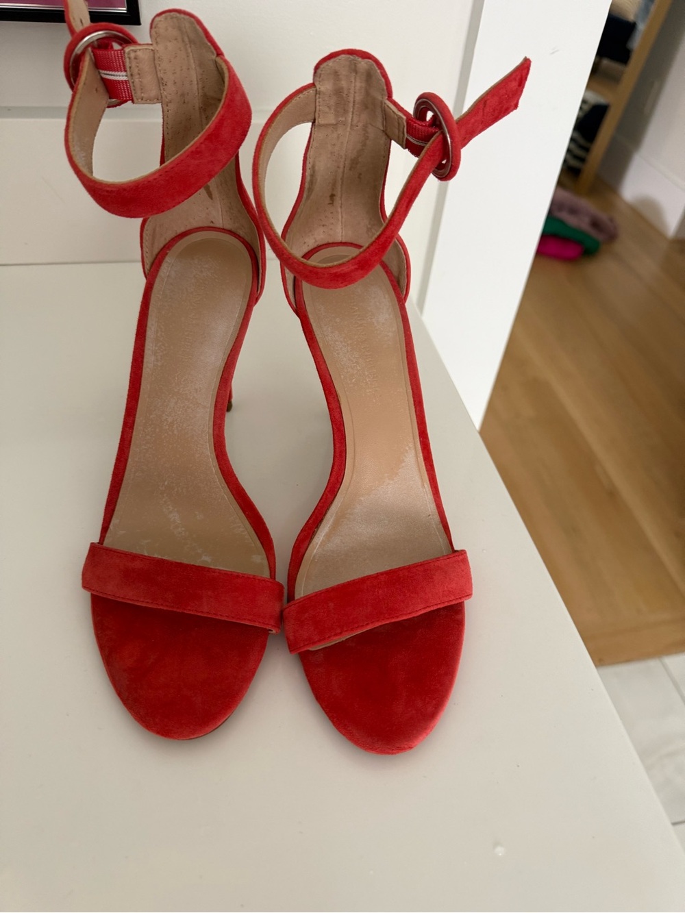 Banana Republic Red Suede Ankle-Strap Heels